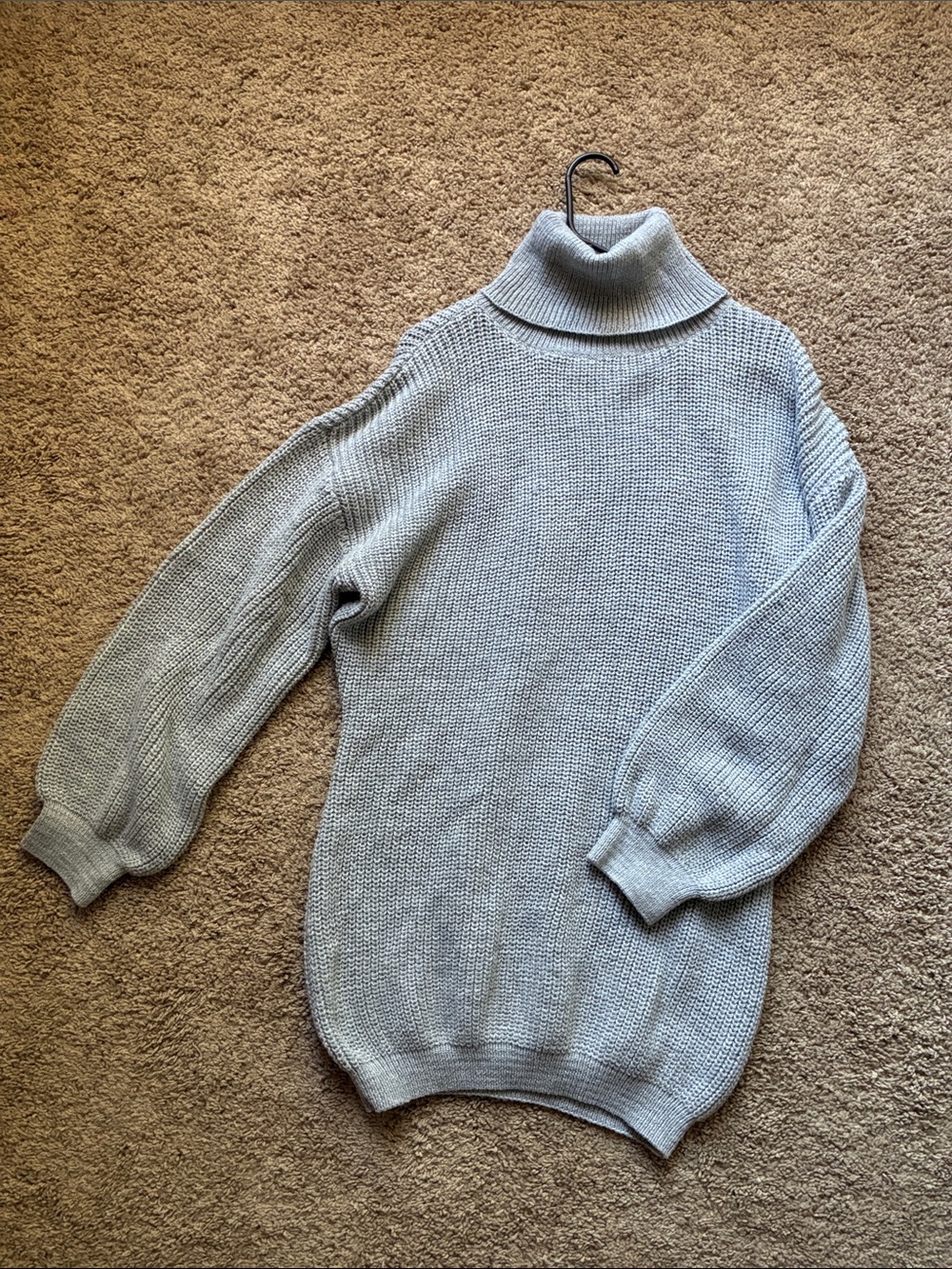 Light Gray Turtleneck Knit Dress - Women's Cozy Pullover